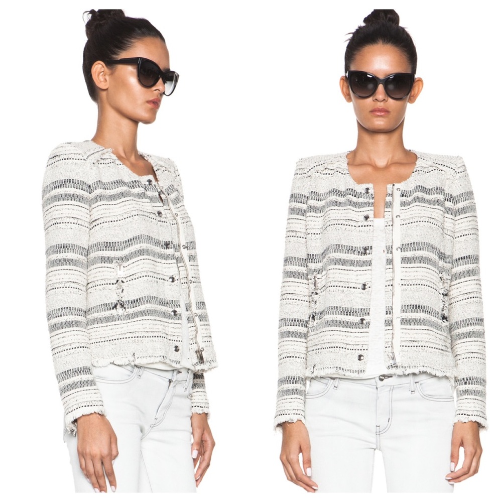 IRO White and Gray Striped Tweed Jacket